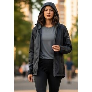 Adidas Climastorm Windbreaker Hooded Jacket Rain Coat‎ Women's M Black Packable